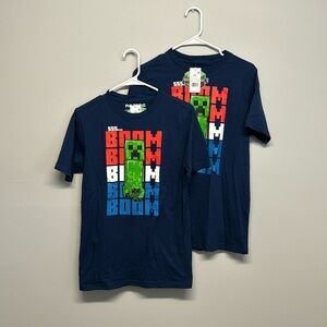 NWT Bundle of 2 Navy Minecraft Creeper Shirts, 100% Cotton (Youth XXL)